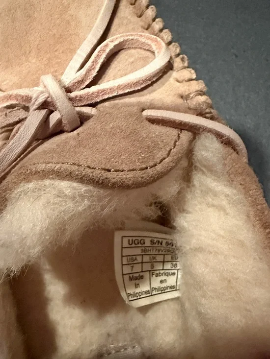 UGG Sand Suede Moccasin Slippers with Shearling Lining - Picture 2 of 4